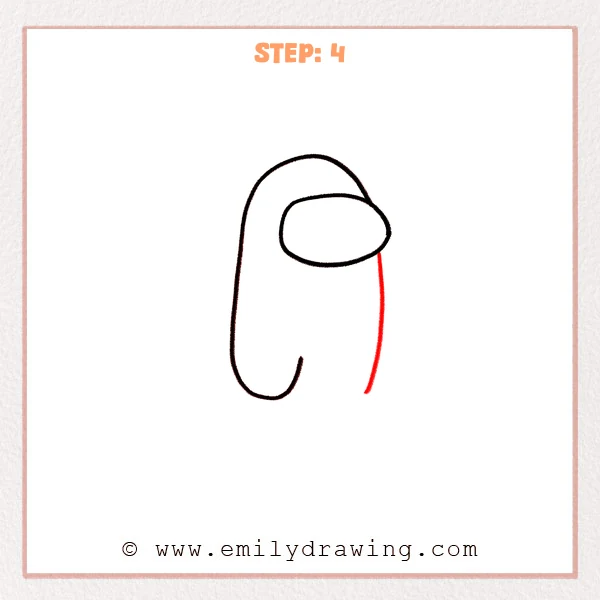 how to draw an among us - Step 4: The right side outline completes the main Among Us character body shape.